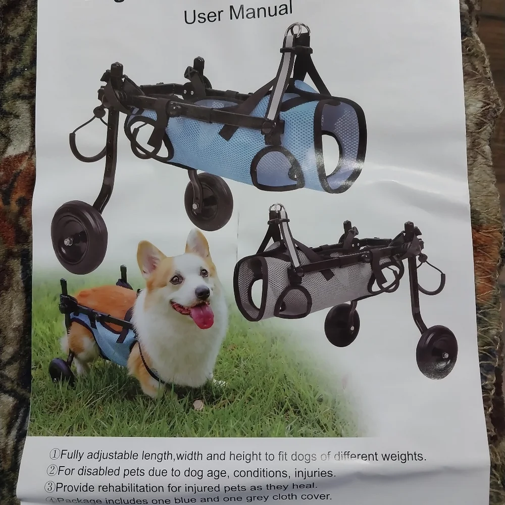 Adjustable Dog Wheelchair for Back Legs - Blue and Grey Washable Vest.